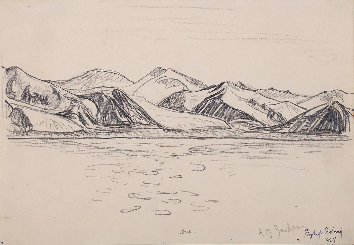 Page from a Sketchbook: Bylot Island, Nunavut by Alexander Young Jackson, graphite on paper. Photo: Bernard Clark. Source: City of Kingston Civic Collection. Page from a Sketchbook: Bylot Island, Nunavut
