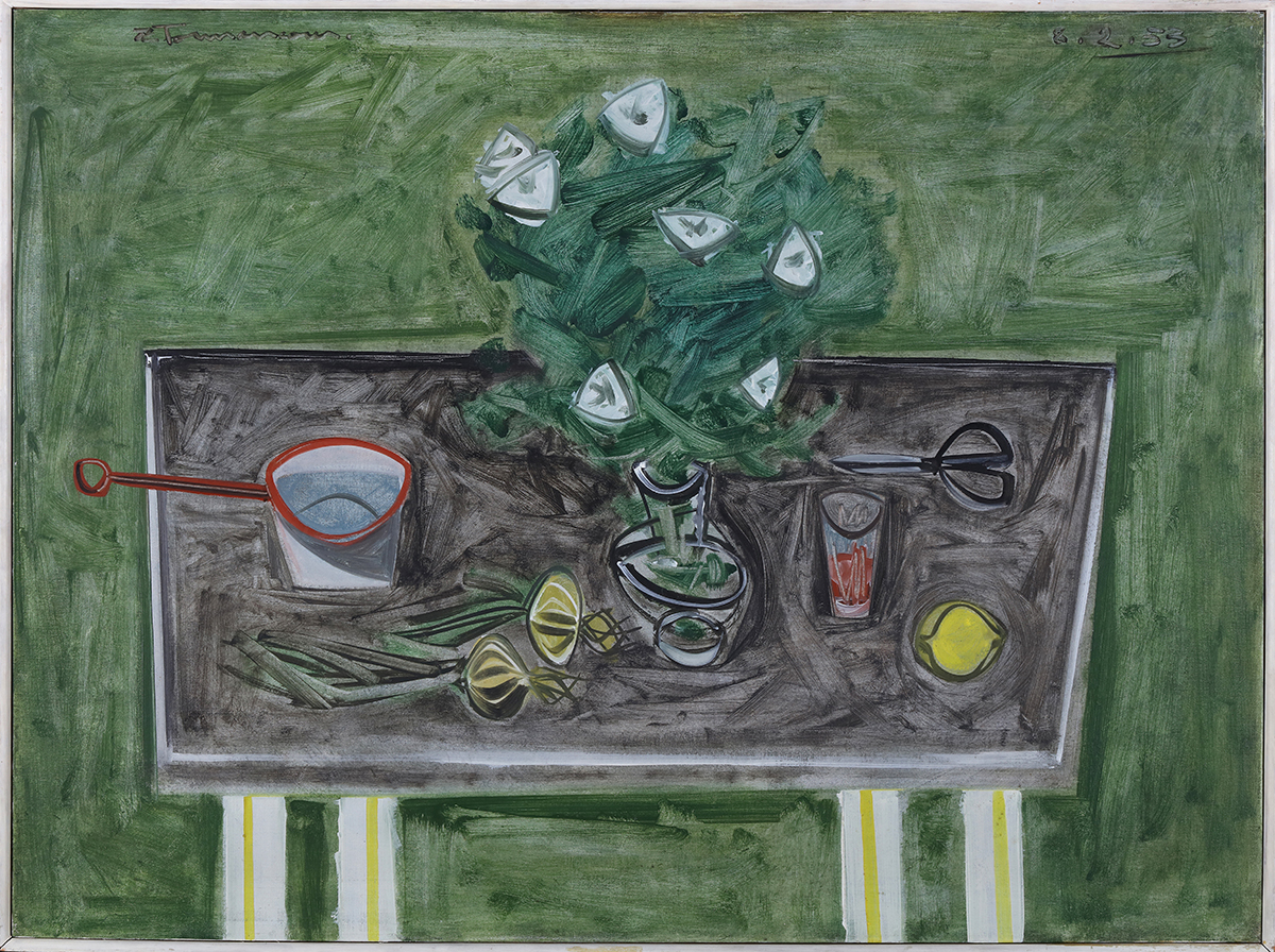 Still Life in Green by Jacques de Tonnancour, oil on canvas, 76 x 101.5 cm. Photo: Bernard Clark. Source: City of Kingston Civic Collection. Still Life in Green